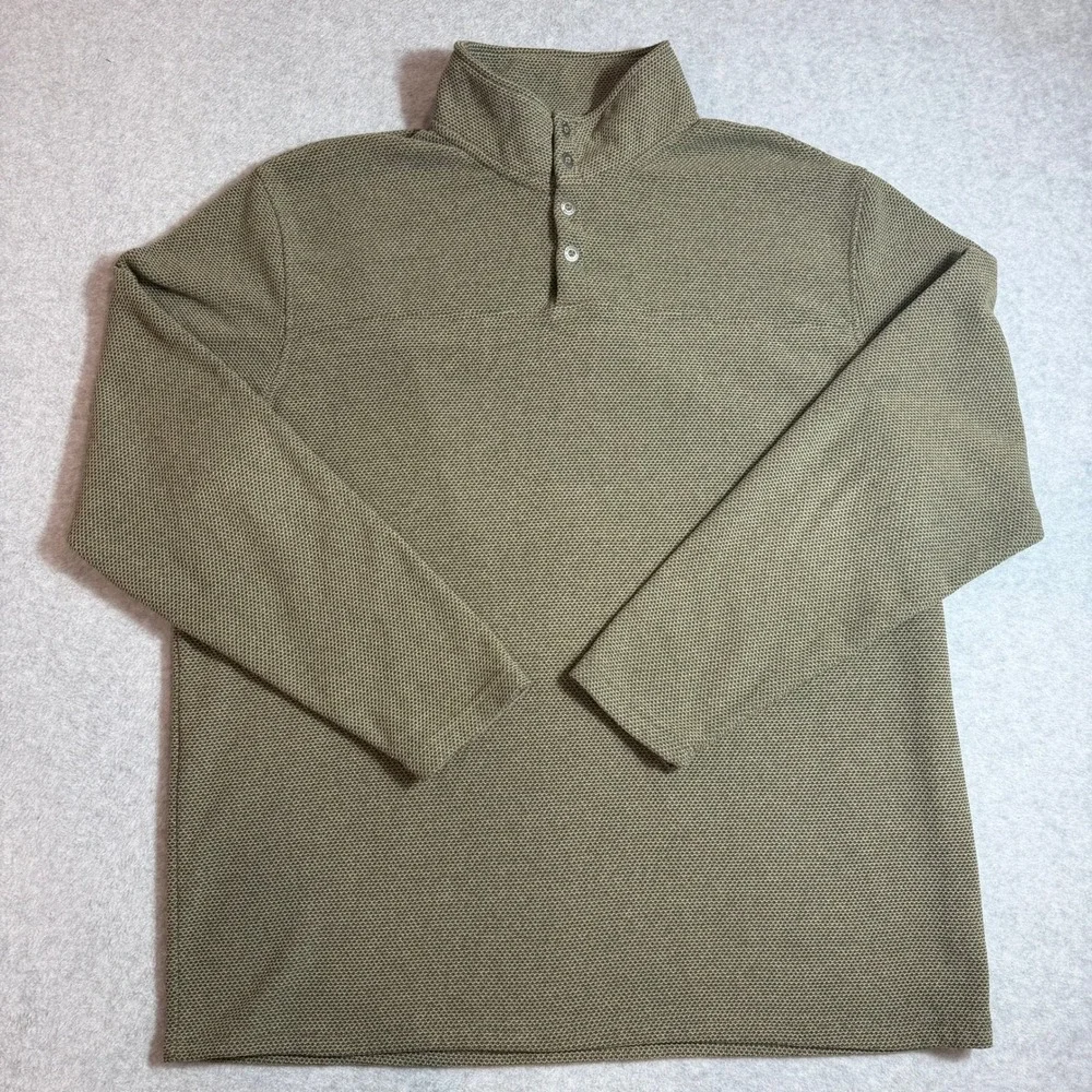 RedHead Pullover Sweater Mens XLT Green Waffle Knit Mock Neck Snap Button